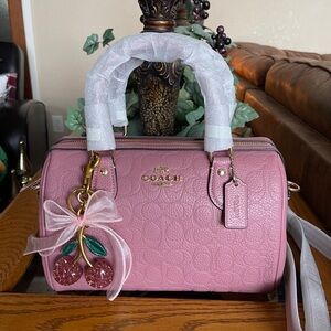 NWT Coach Rowan Satchel in Signature Peony Pink Leather